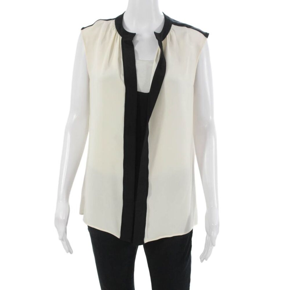 Derek Lam Womens 100% Silk Sleeveless Solid Blouse Beige Size 10
